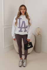 LA PRINTED SWEATSHIRT MARL GREY AND MATCHING LEGGINGS SET