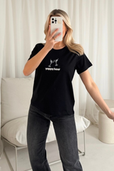 Yappy hour black printed t-shirt