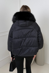 Layla Black puffer faux fur coat