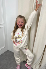 Mini ecru light to the moon printed sweater jogger loungewear