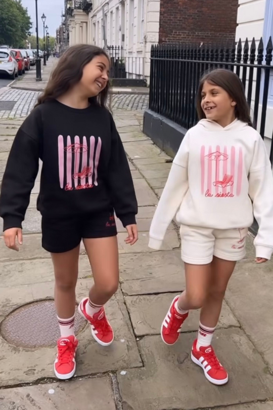 Mini la siesta ecru printed hoodie shorts loungewear