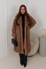 NATALIA CHESTNUT FAUX FUR LONG COAT