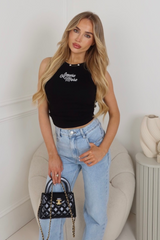 Amore black Embroidered Ribbed Vest