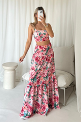 Gabbi baby pink floral crop top maxi skirt co-ord One Size (6-12) Co Ord
