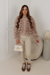 WINROW CARAMEL FAUX FUR GOLD BUTTONED BOMBER JACKET