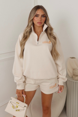 California ivory printed oversized 3/4 sweater shorts loungewear