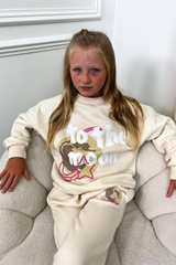 Mini ecru light to the moon printed sweater jogger loungewear