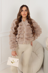 WINROW CARAMEL FAUX FUR GOLD BUTTONED BOMBER JACKET