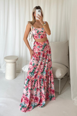 Gabbi baby pink floral crop top maxi skirt co-ord One Size (6-12) Co Ord