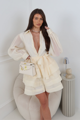 KIRA CREAM FRILLED SHIRT DRESS