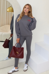 Out of office steel grey and red sweater & legging set