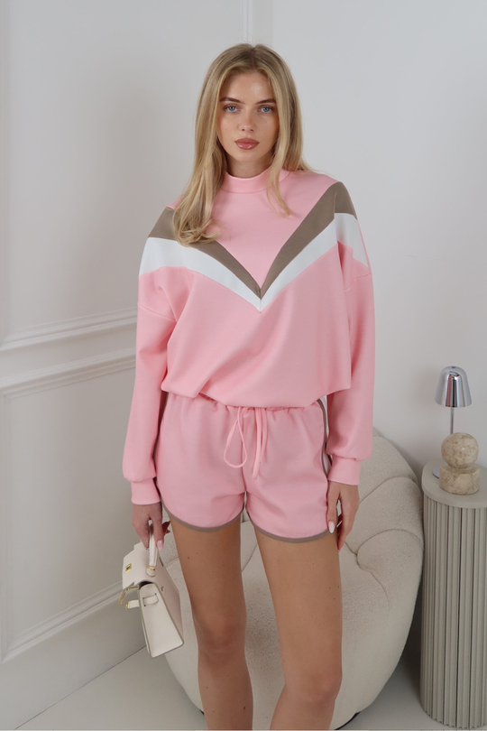 MOIRA PINK SWEATER AND MATCHING SHORTS CO ORD TWO PIECE SET