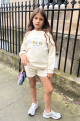 Mini paradise island ecru embroidered sweater shorts loungewear