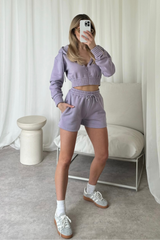 Naomi lilac cropped jacket and shorts