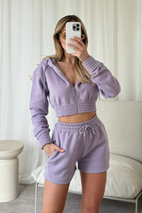 Naomi lilac cropped jacket and shorts