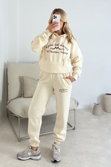 Apres Ski ecru with brown embroidered hoodie joggers loungewear