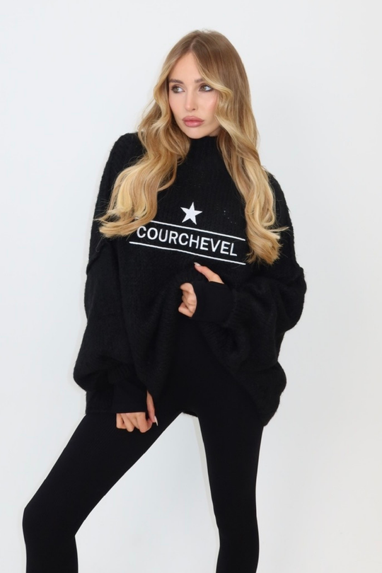 Courchevel black embroidered oversized knit jumper