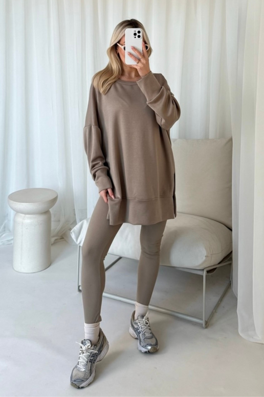 Eden mocha sweater & ribbed legging loungewear
