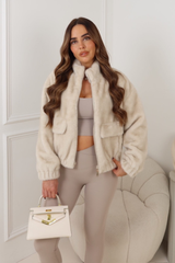 GINNI CREAM FAUX FUR HIGH NECK JACKET