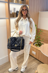 RENEE CREAM POLO SHIRT LOUNGEWEAR SET