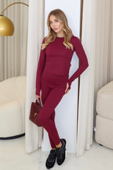 Melina burgundy long sleeve active gymwear set