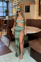 Stassi khaki ombre braided bralette & maxi skirt co ord