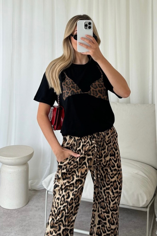Leopard bra black printed t-shirt