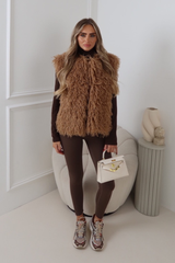 DULCIE CARAMEL MONGOLIAN FAUX FUR GILET
