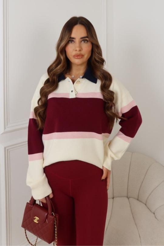 ROSY CREAM STRIPED COLLARED JUMPER