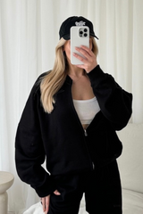Ava Black Bomber Jacket Loungewear Cash N Carry
