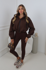 ROSIE CHOCOLATE CROPPED HOODED PUFFER JACKET
