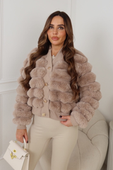 WINROW CARAMEL FAUX FUR GOLD BUTTONED BOMBER JACKET