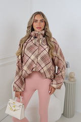 KELBY BLUSH CHECK ZIP UP HOODED JACKET
