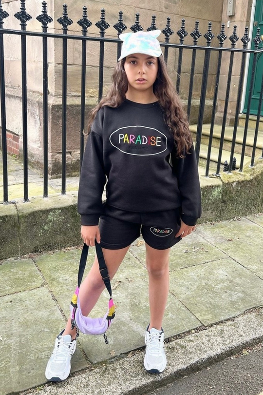 Mini paradise island black embroidered sweater shorts loungewear