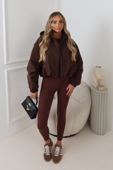 REMI CHOCOLATE CROPPED HOODED DRAWSTRING JACKET