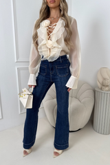 Fara blue pocket detail flared jeans