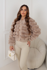 WINROW CARAMEL FAUX FUR GOLD BUTTONED BOMBER JACKET