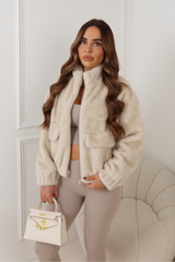 GINNI CREAM FAUX FUR HIGH NECK JACKET