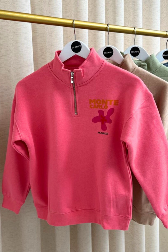Mini monte carlo pink lemonade printed 3/4 zip sweater