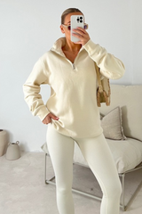 Kallie ecru 3/4 zip sweater and ribbed legging set