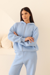 Blue embroidered logo zip hoodie