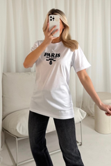 Paris Milano white embroidered t-shirt