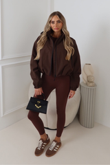 REMI CHOCOLATE CROPPED HOODED DRAWSTRING JACKET