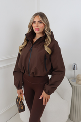 ROSIE CHOCOLATE CROPPED HOODED PUFFER JACKET