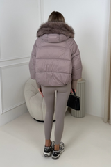 Layla taupe puffer faux fur coat