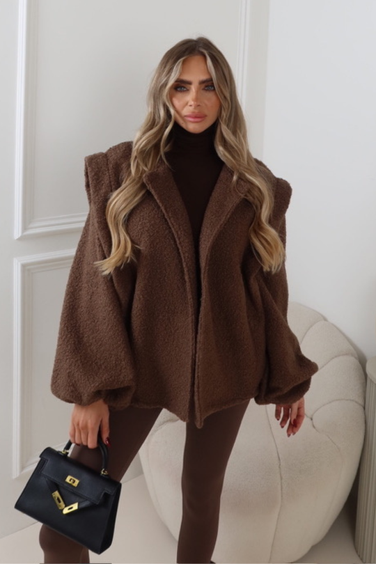 BRIANNA CHOCOLATE BOUCLE BOMBER JACKET