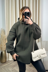 Cassandra khaki hoodie with embroidered trim