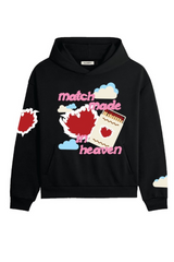 Match made black printed premium relaxed hoodie