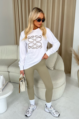 Gege Sage Embroidered Long Sleeve T-Shirt And Leggings Activewear