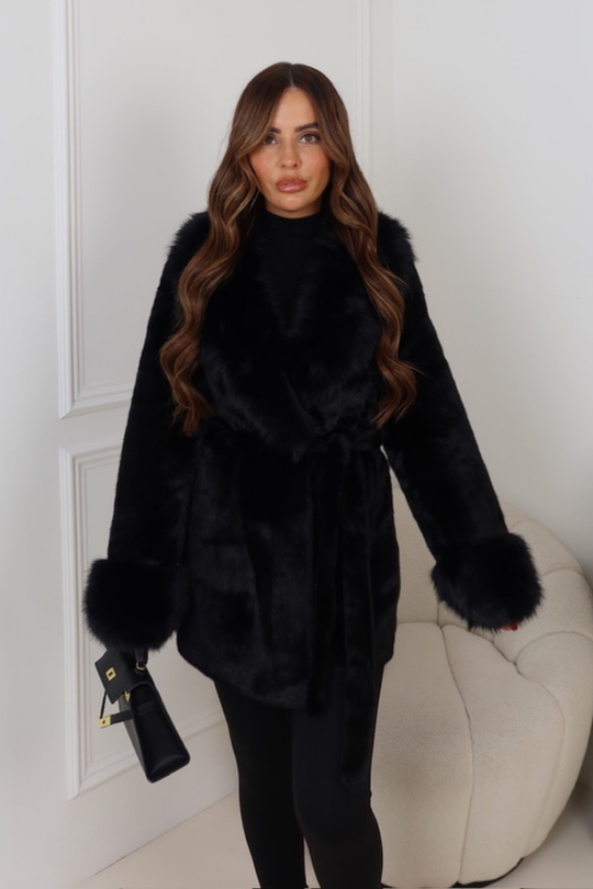 RABANNA BLACK FAUX FUR COAT